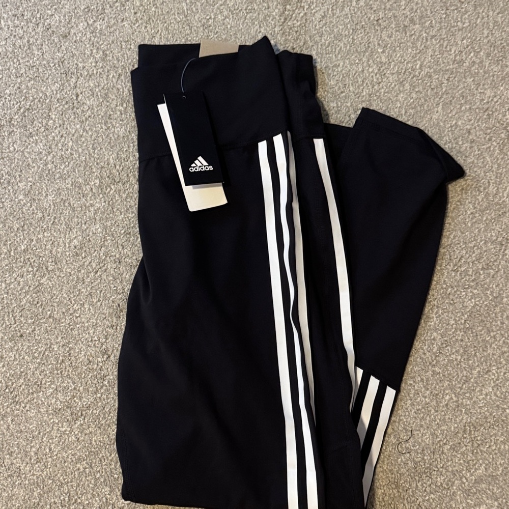 Adidas women’s Black Leggings with White Stripes